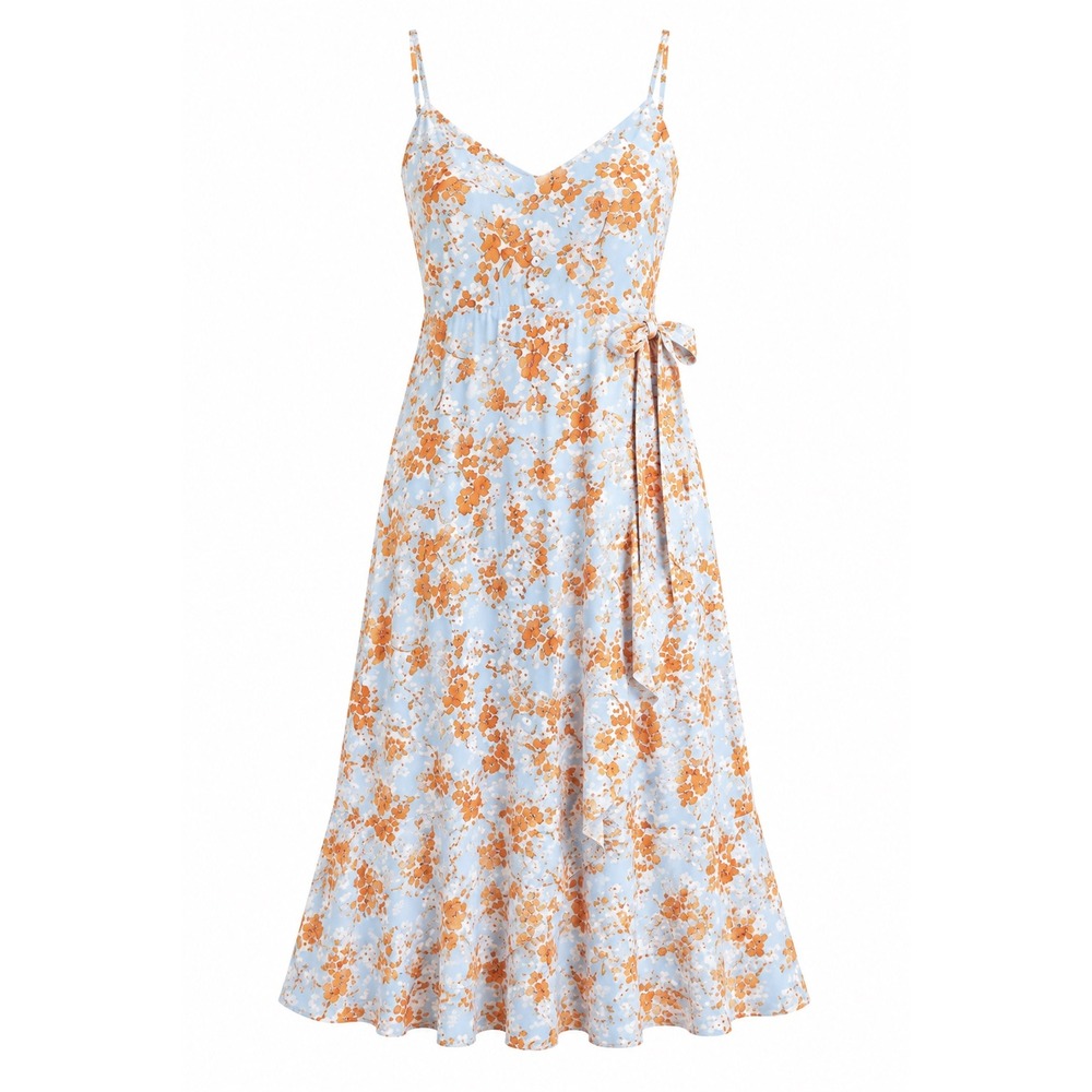 Sienna Sky Floral Midi Sundress Womens L Blue Orange Cottagecore Boho NWT